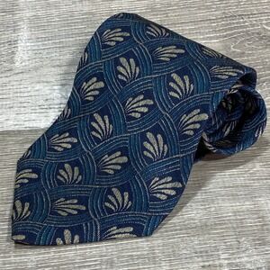 Giorgio Armani Necktie Men's Silk Blue Gold Leaf Pattern Made in Italy‎